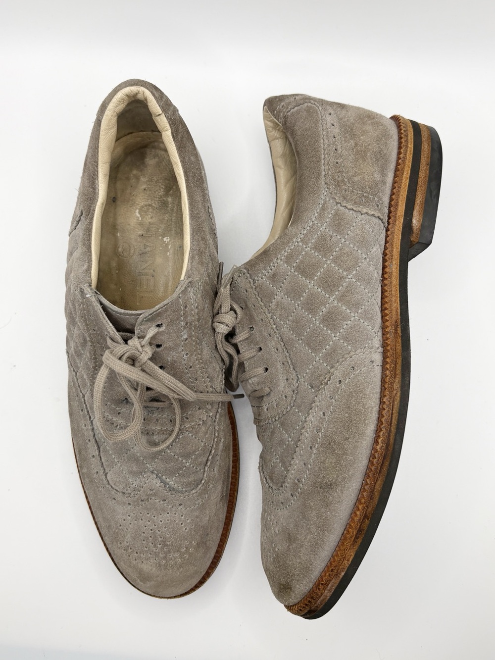 Chanel‎ Authentic Gray Suede CC Brogue Loafers